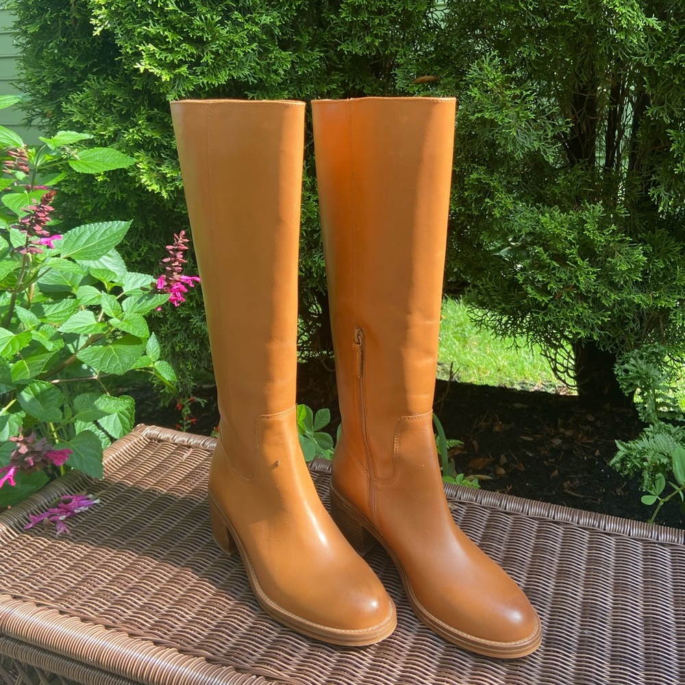 Jcrew Ladies Leather Knee high Boots - Size 8.5 - Cognac/Amber - Like New
